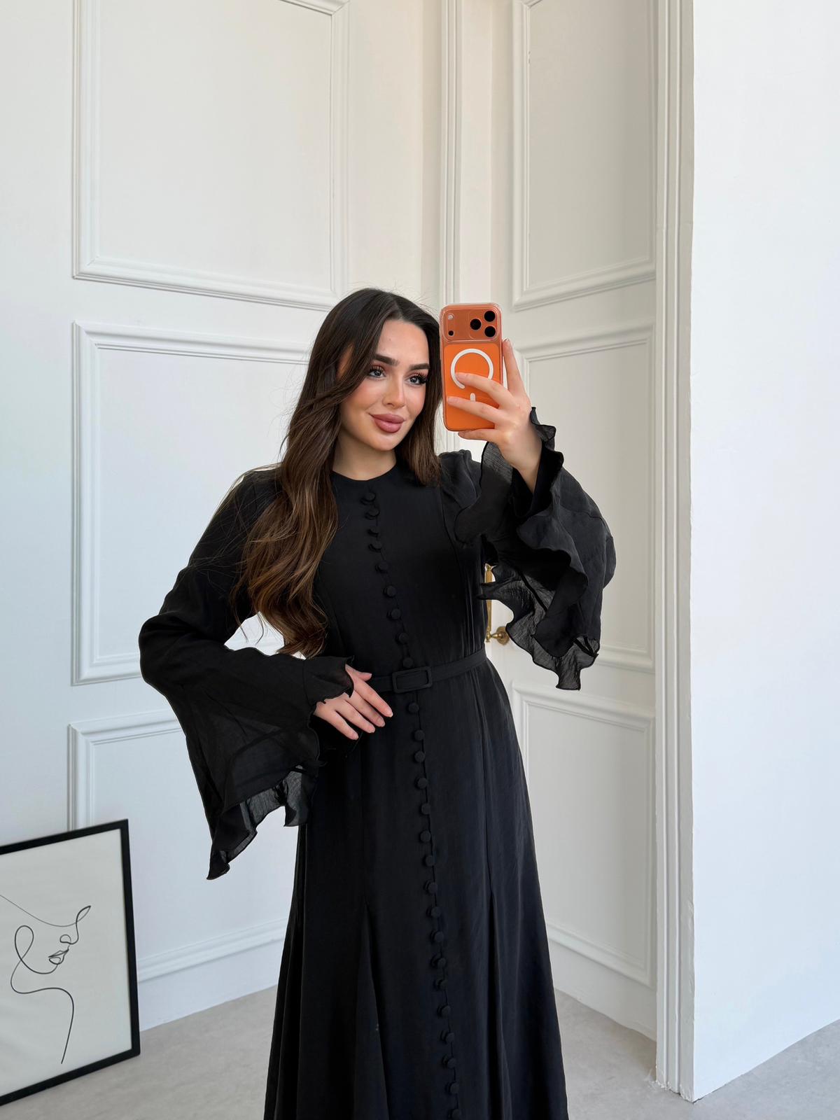 Elegant Modal-Blend Button-Down Maxi Dress with Ruffled Bell Sleeves
