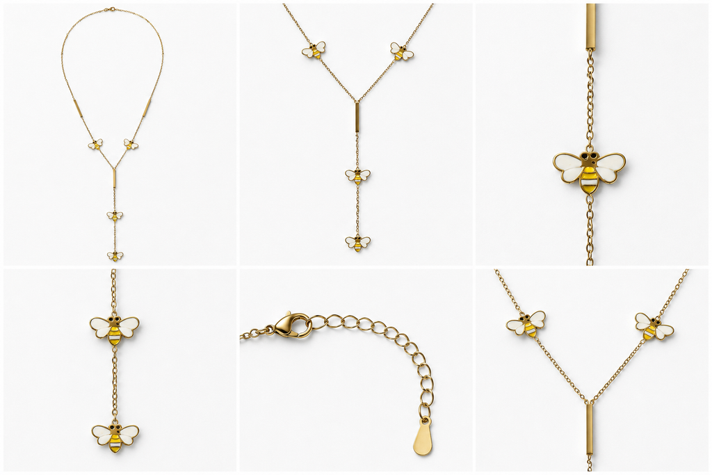 Gold-Tone Stainless Steel Enamel Bee Y Necklace for Women