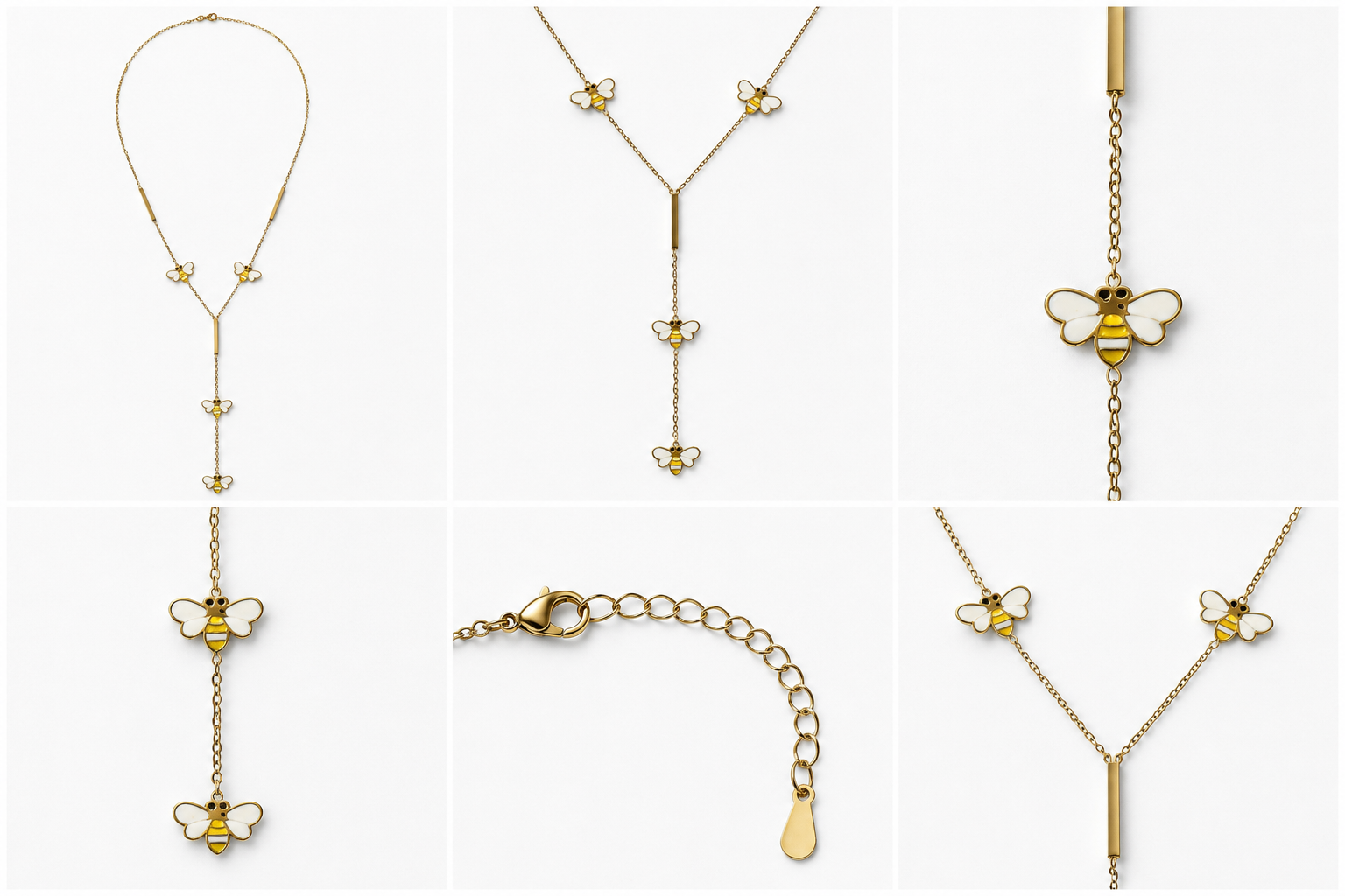 Gold-Tone Stainless Steel Enamel Bee Y Necklace for Women