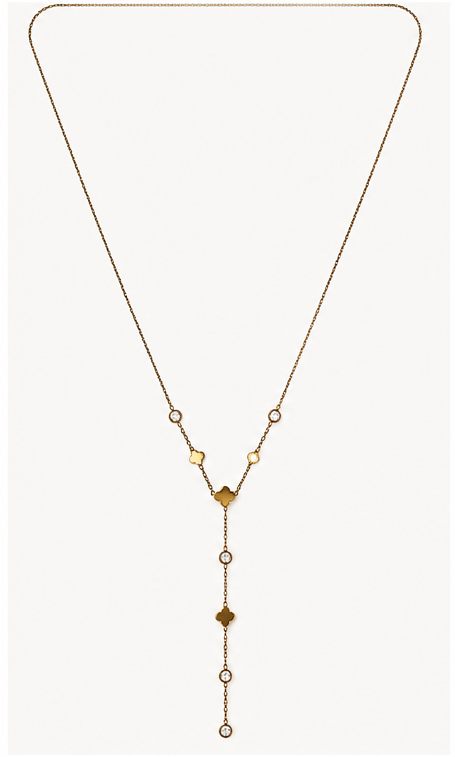 Antique Gold Clover Y Necklace with Sparkling Stone Details