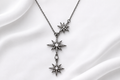 Silver-Tone Stainless Steel Triple Star Drop Necklace with Sparkling Stones