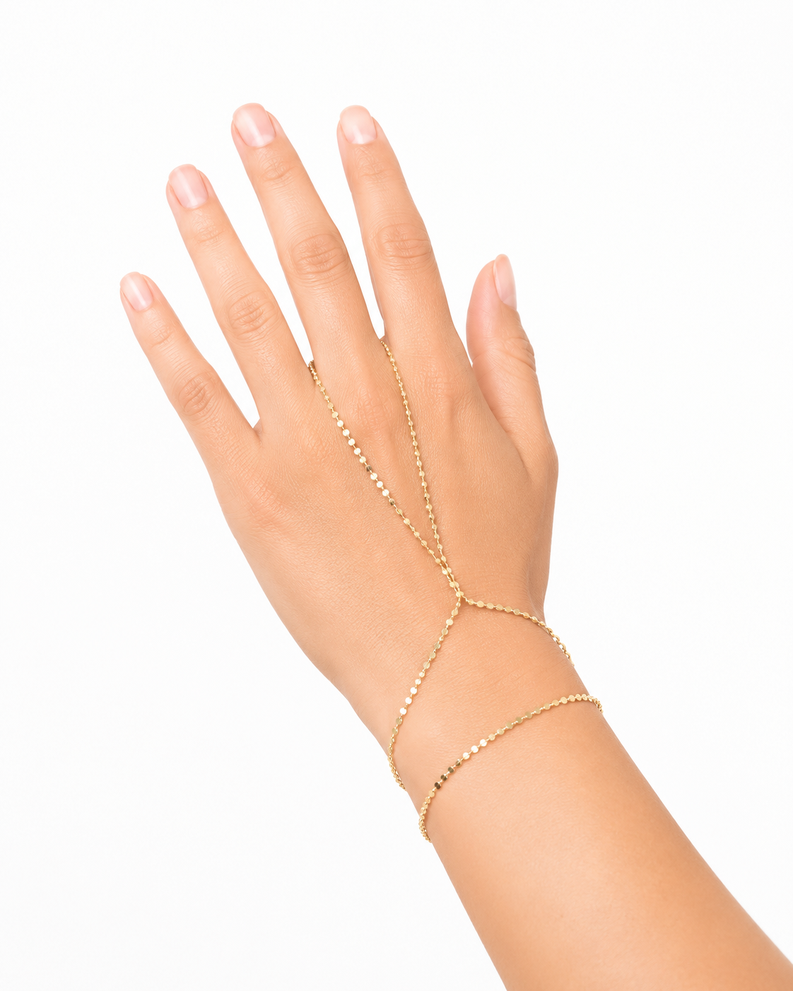 Gold-Tone Brass Minimalist Double Finger Hand Chain Bracelet