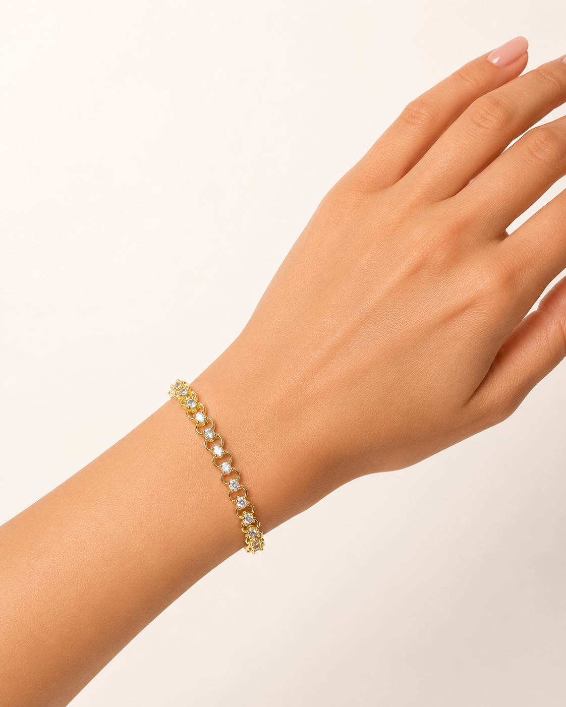 Gold-Tone Brass Crystal Link Bracelet with Sparkling Stone Accents