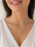 Gold-Tone Brass Double Star Necklace with Crystal Teardrop Charm
