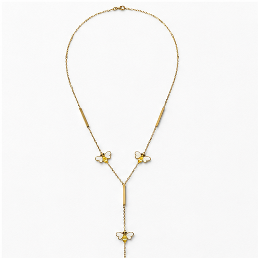 Gold-Tone Stainless Steel Enamel Bee Y Necklace for Women