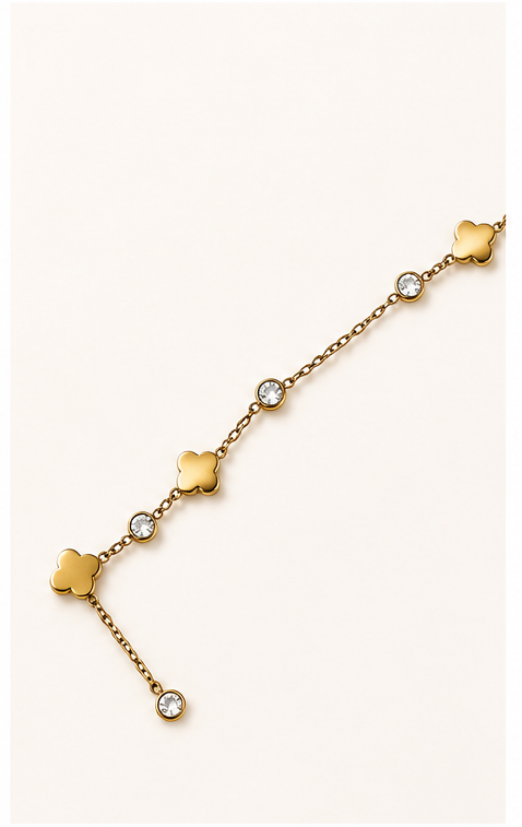 Antique Gold Clover Y Necklace with Sparkling Stone Details