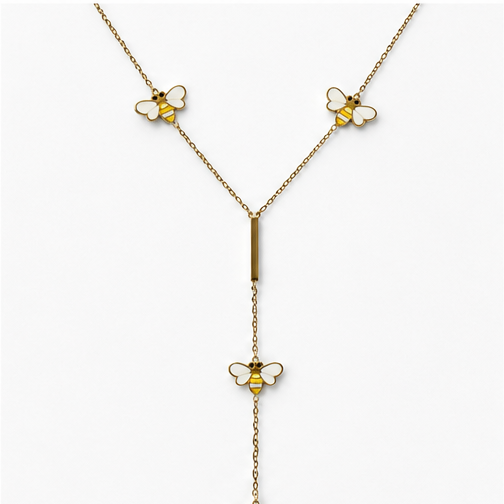 Gold-Tone Stainless Steel Enamel Bee Y Necklace for Women