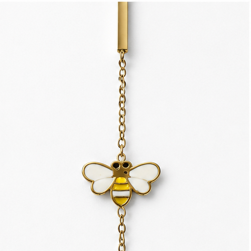 Gold-Tone Stainless Steel Enamel Bee Y Necklace for Women