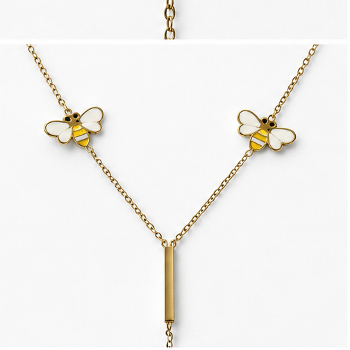Gold-Tone Stainless Steel Enamel Bee Y Necklace for Women