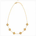 Gold-Plated Brass Five Clover Flower Necklace – Delicate Floral Jewelry for Women