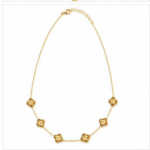 Gold-Plated Brass Five Clover Flower Necklace – Delicate Floral Jewelry for Women