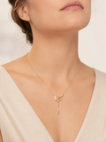 Gold-Tone Brass Fairy Necklace with Crystal Accents and Dangling Heart Charm