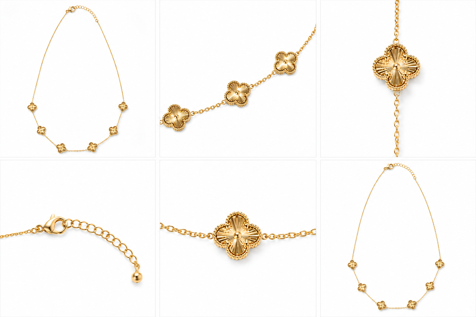 Gold-Plated Brass Five Clover Flower Necklace – Delicate Floral Jewelry for Women